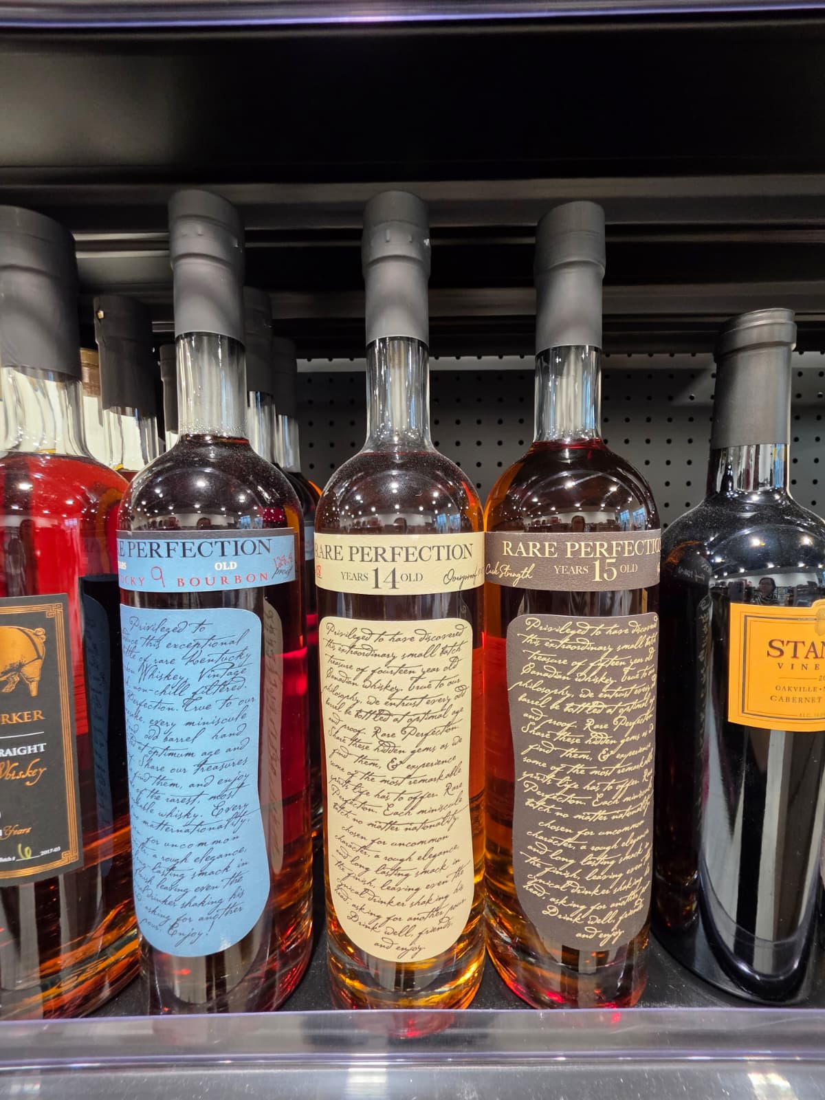 Rare Perfection 14 and 15 year old whiskey on the shelf